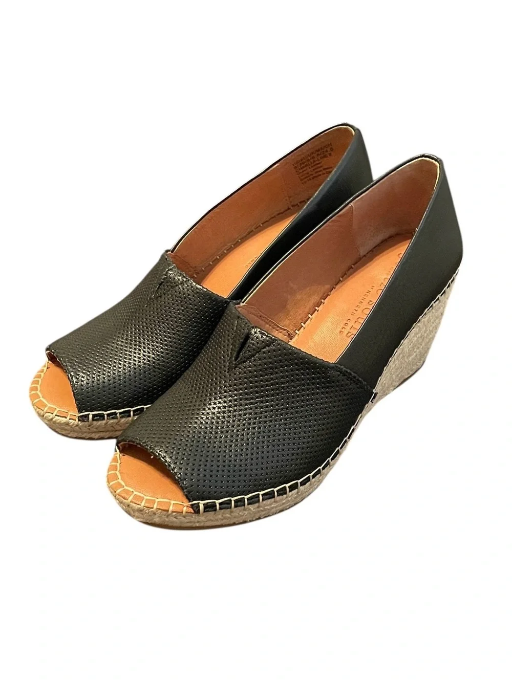 Gentle Souls Women’s Black Leather‎ Charli A-Line 2 Slip On Wedge Heels Size 8M